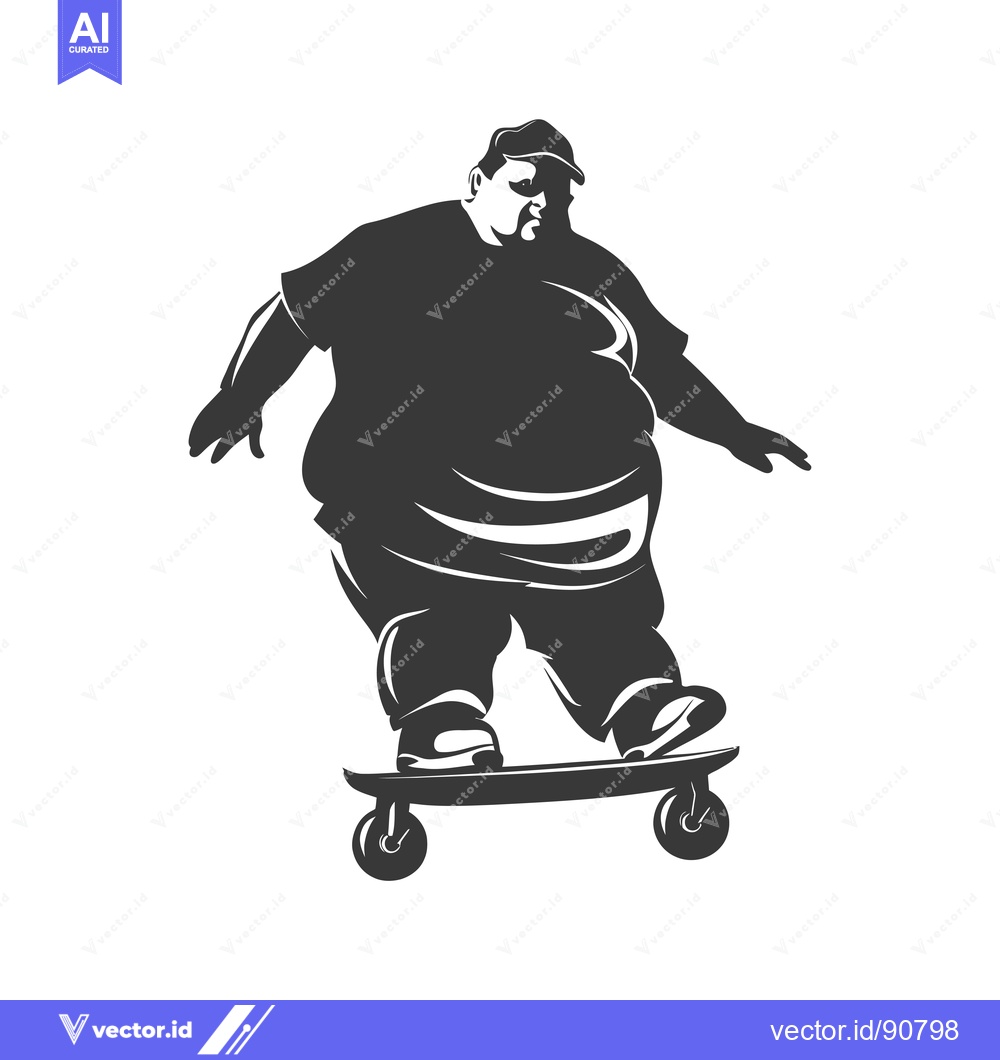 Premium Vector dari Overweight man skateboarding in silhouette
