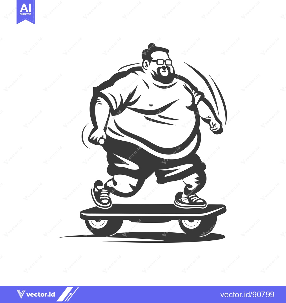 Premium Vector dari Overweight man with glasses riding an electric skateboard