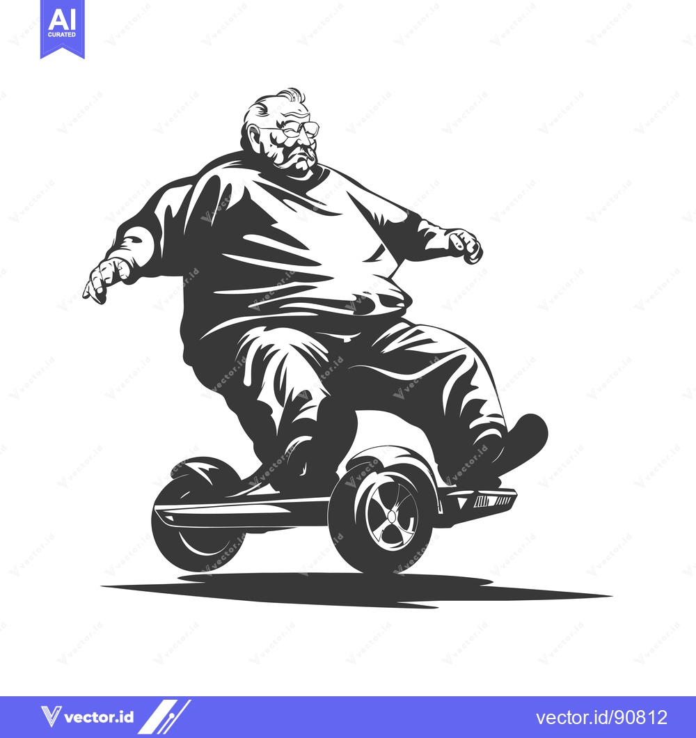 Premium Vector of Overweight Senior Man Riding A Self Balancing Scooter