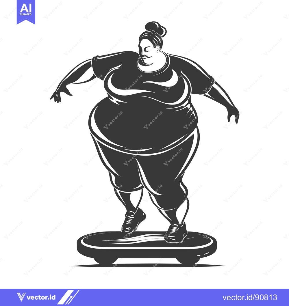 Premium Vector of Overweight Woman Exercising on a Balance Board