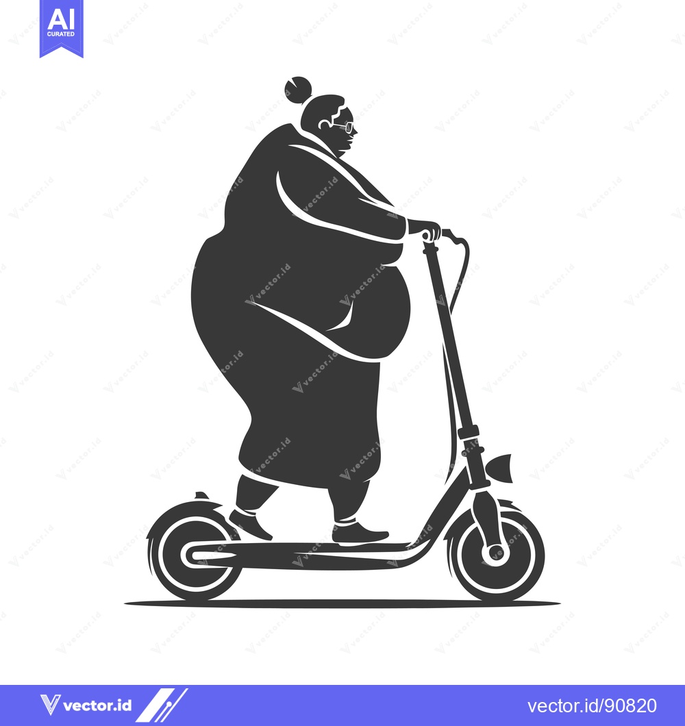 Premium Vector of Overweight Woman Riding an Electric Scooter