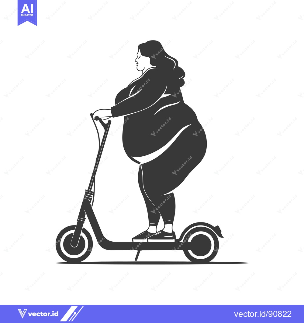 Premium Vector of Overweight Woman Riding an Electric Scooter