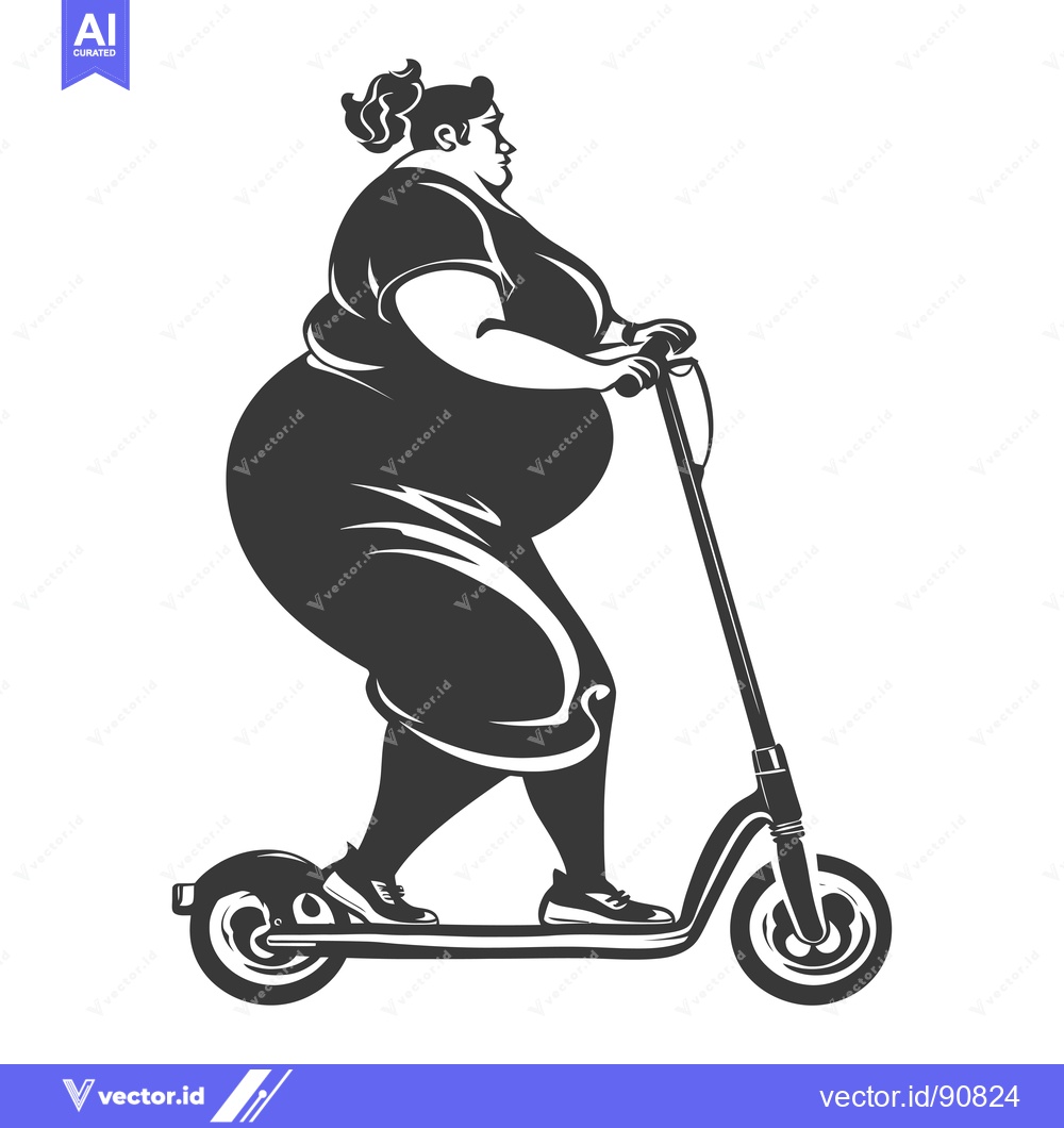 Premium Vector of Overweight Woman Riding an Electric Scooter