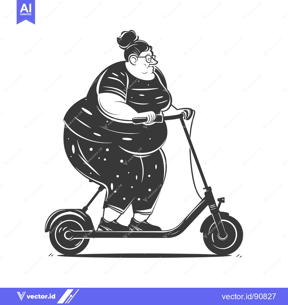 Premium Vector of Overweight Woman Riding an Electric Scooter