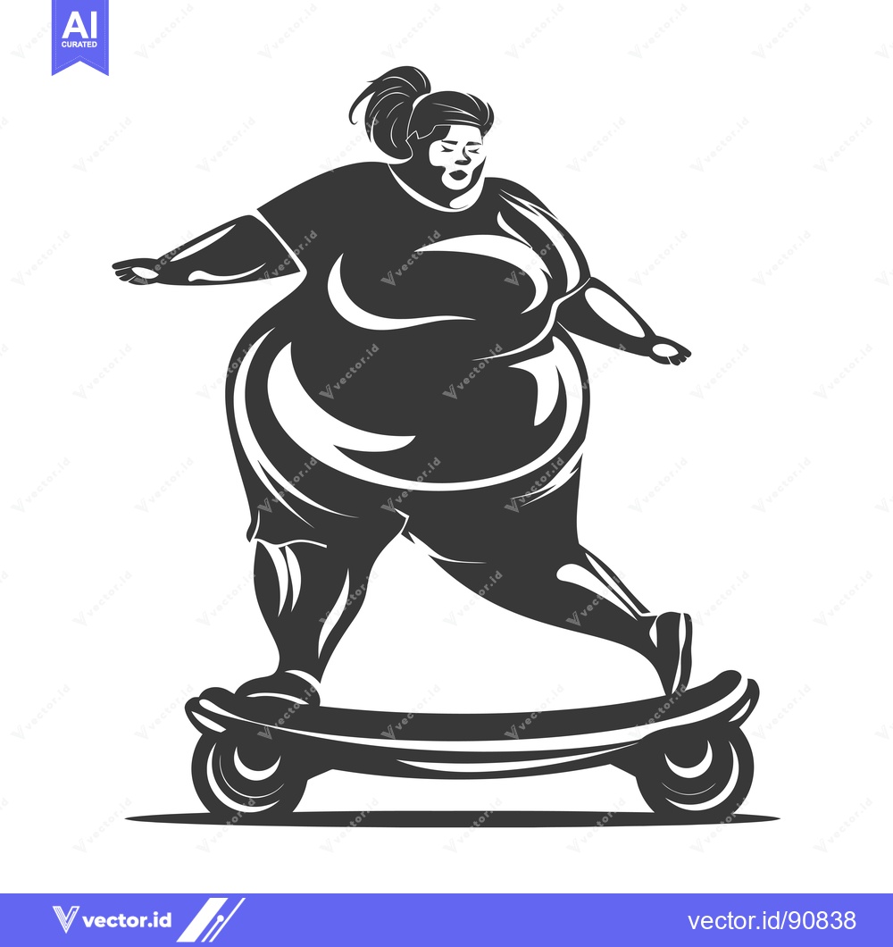 Premium Vector dari Overweight Woman Riding a Skateboard