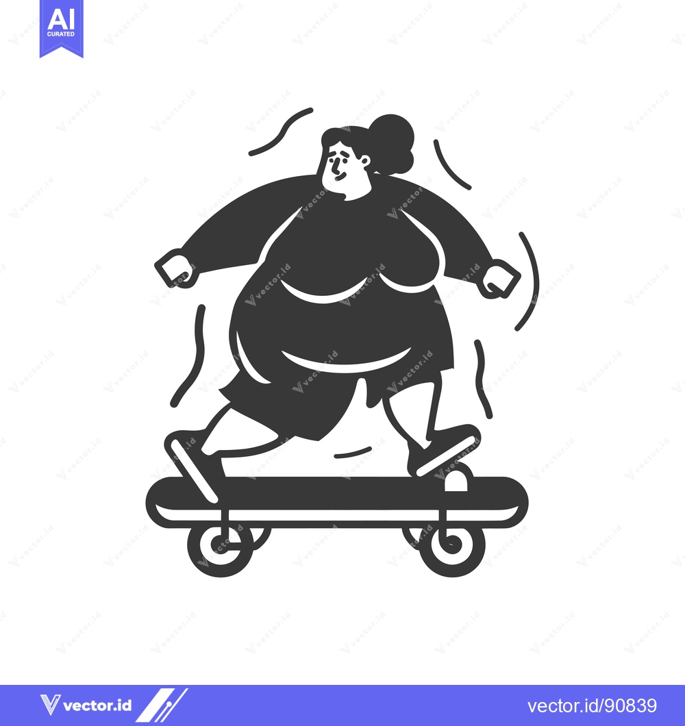 Premium Vector dari Overweight Woman Riding a Skateboard with a Happy Expression
