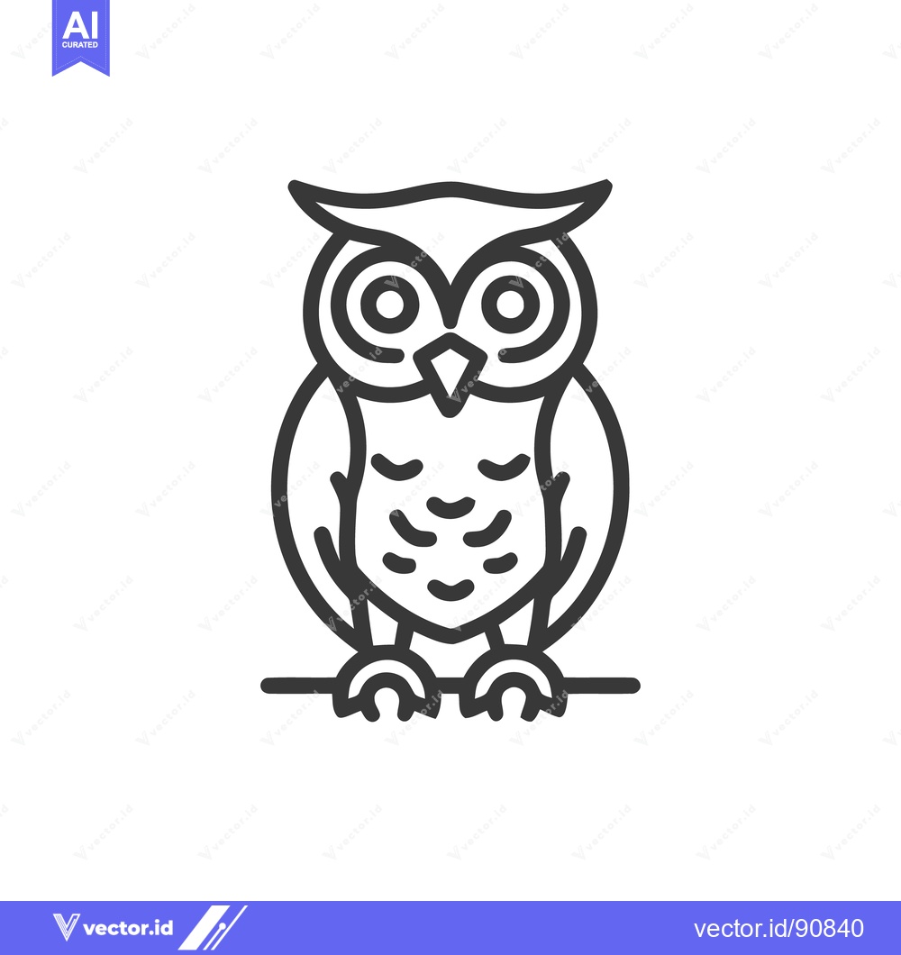 Premium Vector of Minimalist Owl Icon: Stylized Bird Perched on Branch, Line Art Design