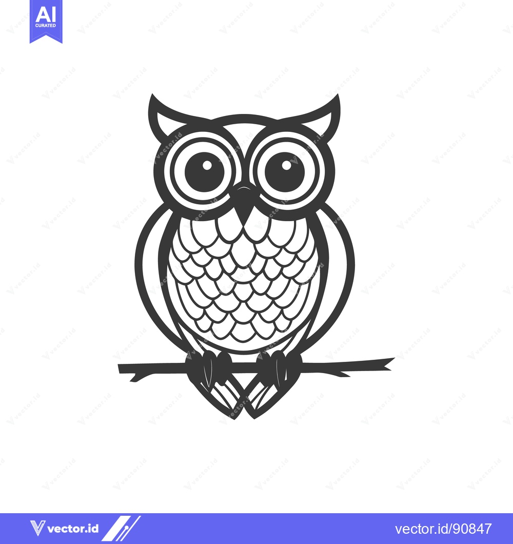 Premium Vector dari A Simple Black And White Vector Drawing Of An Owl