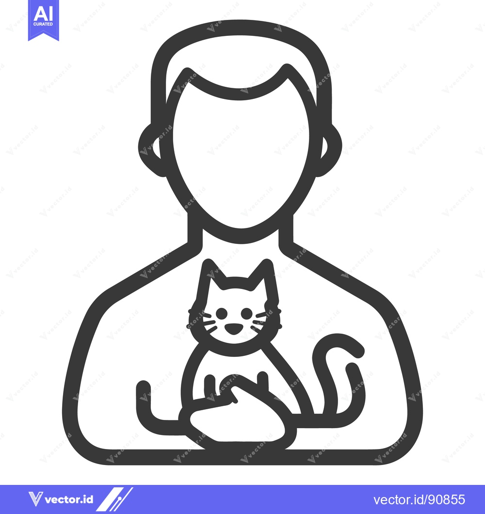 Premium Vector of A Line Drawing Illustrates Person Holding a Small Cat Pet