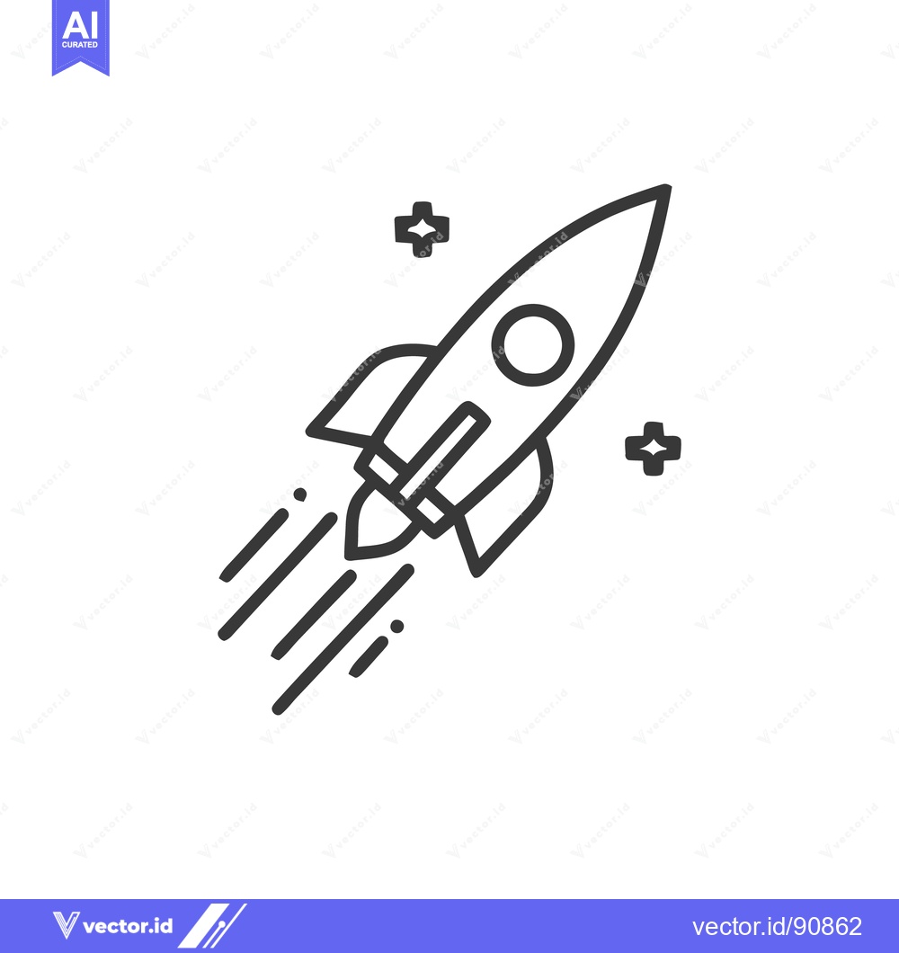 Premium Vector dari Bold Line Art: Rocket Launching with Stars on White Background