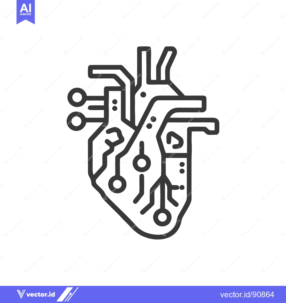 Premium Vector dari Cybernetic Heart: Futuristic Medical Technology Icon with Circuitry De