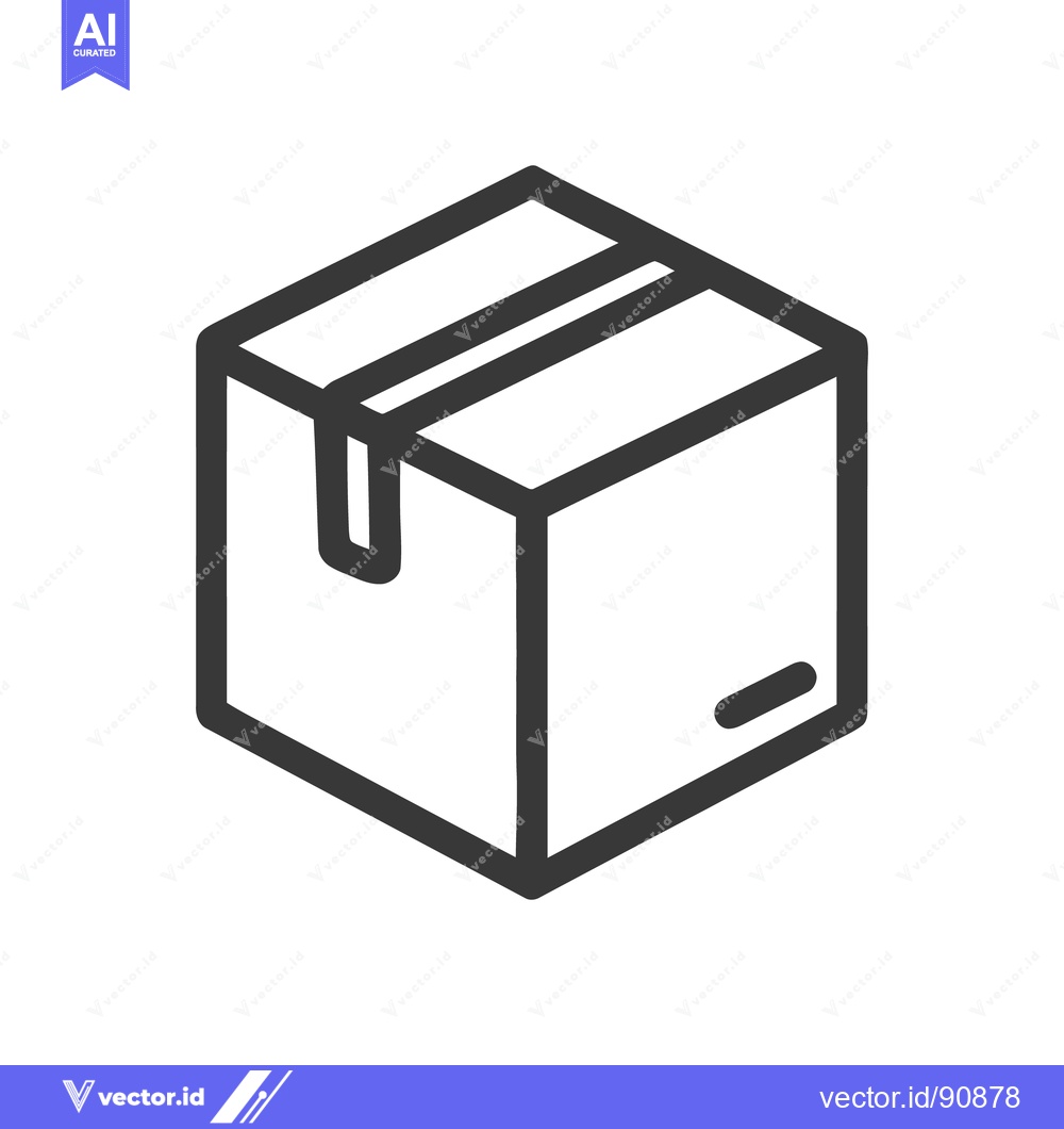 Premium Vector dari Minimalist Cardboard Box Icon: Isometric View, Dark Gray Outline on Wh