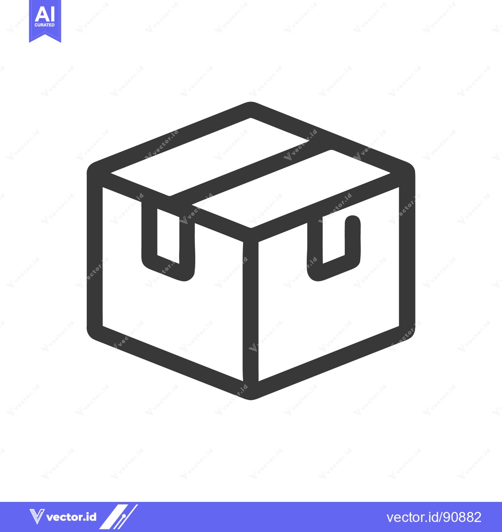 Premium Vector of Minimalist Cardboard Box Icon: Isometric View, Bold Outline, Clean Des