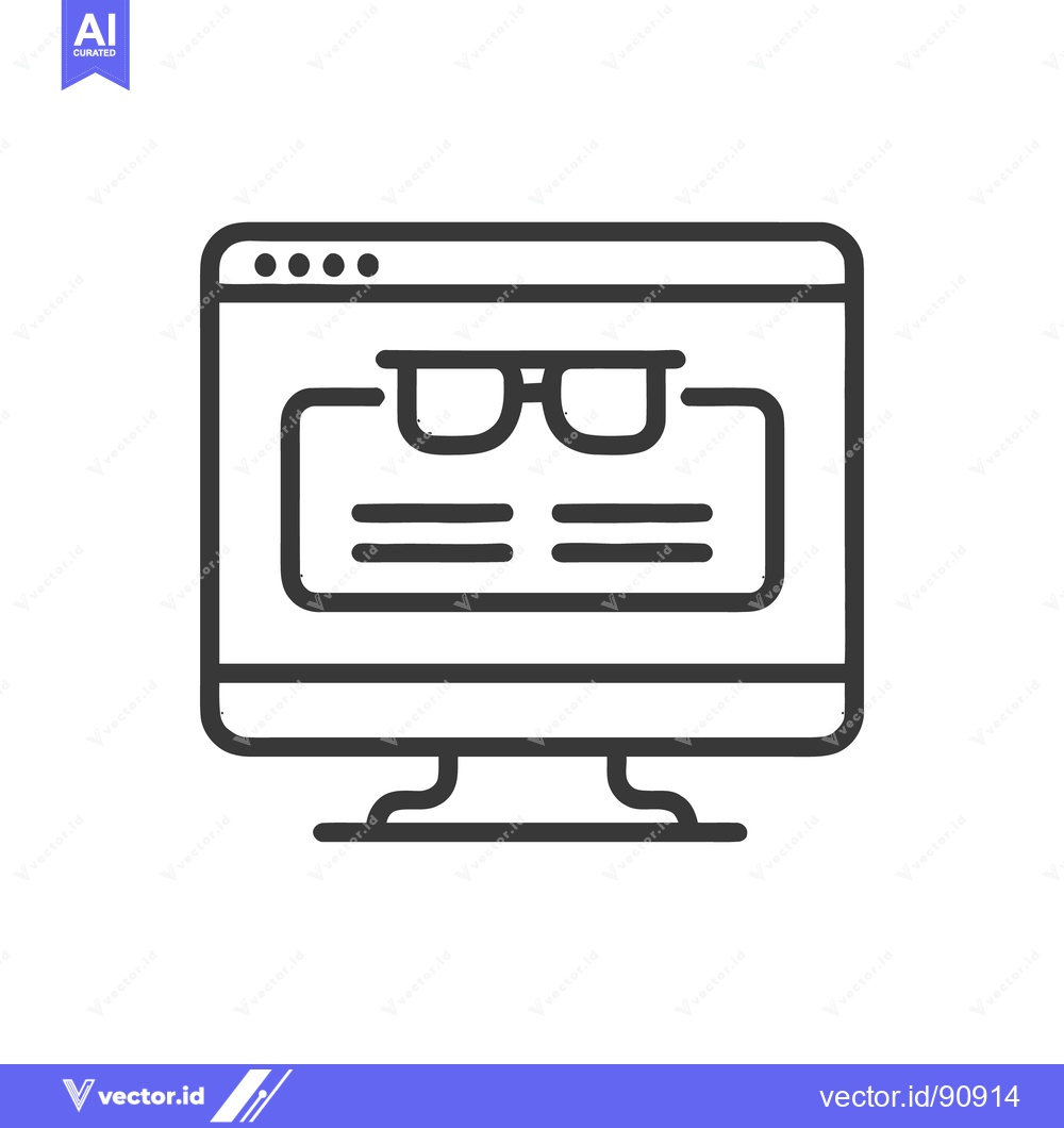 Premium Vector of Minimalist Computer Displaying Eyeglasses Icon, Black and White Line A
