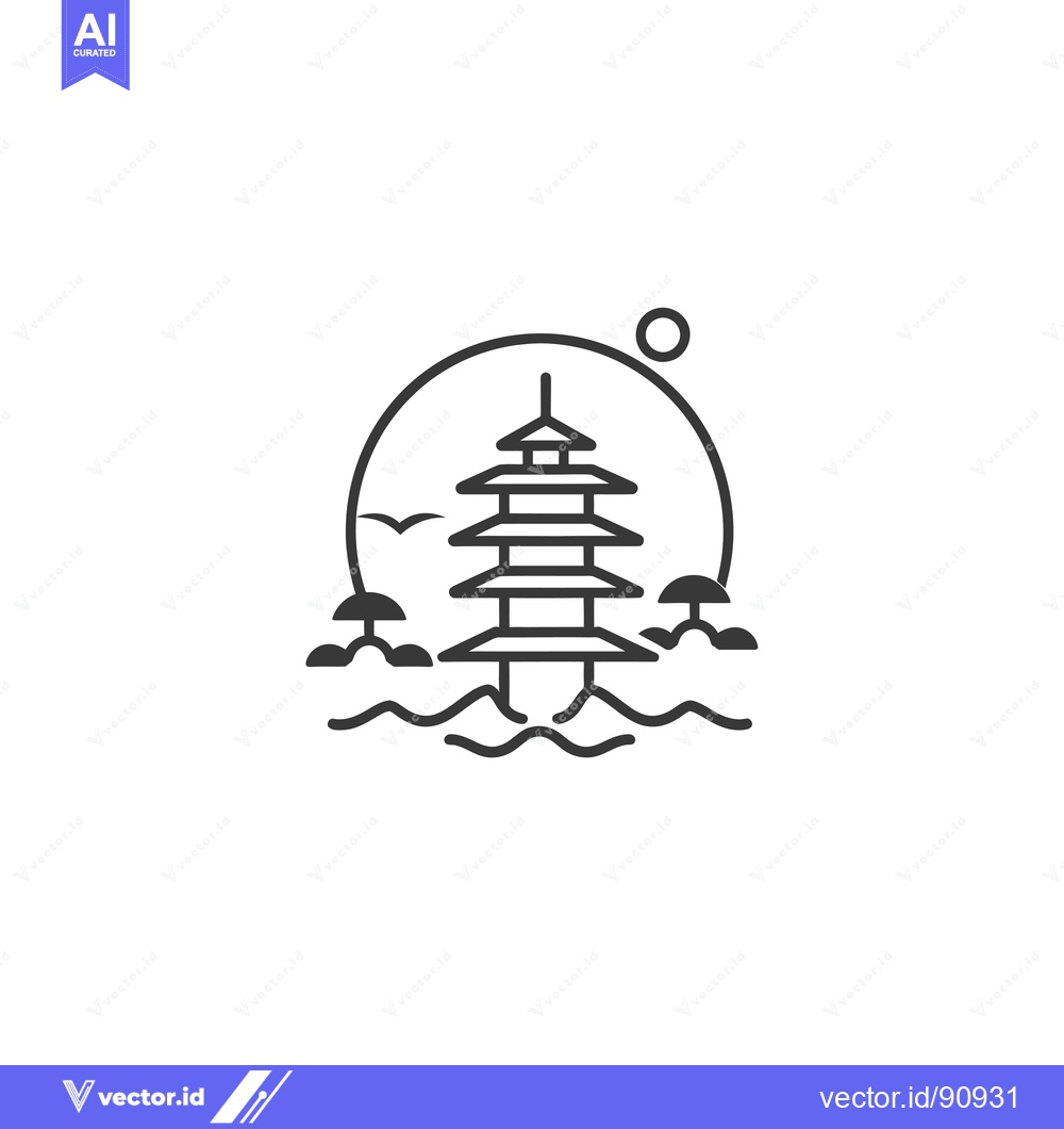 Premium Vector dari Pagoda on an Island in the Water at Sunset