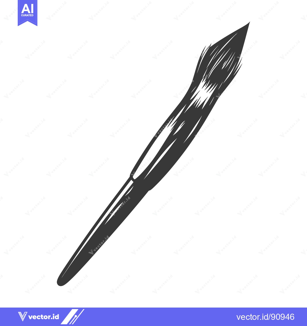 Premium Vector of A monochrome drawing depicts an angled art paintbrush on white backgro