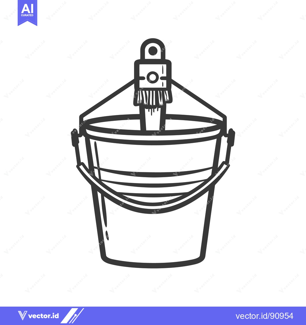 Premium Vector dari A black and white image showing a bucket and paintbrush