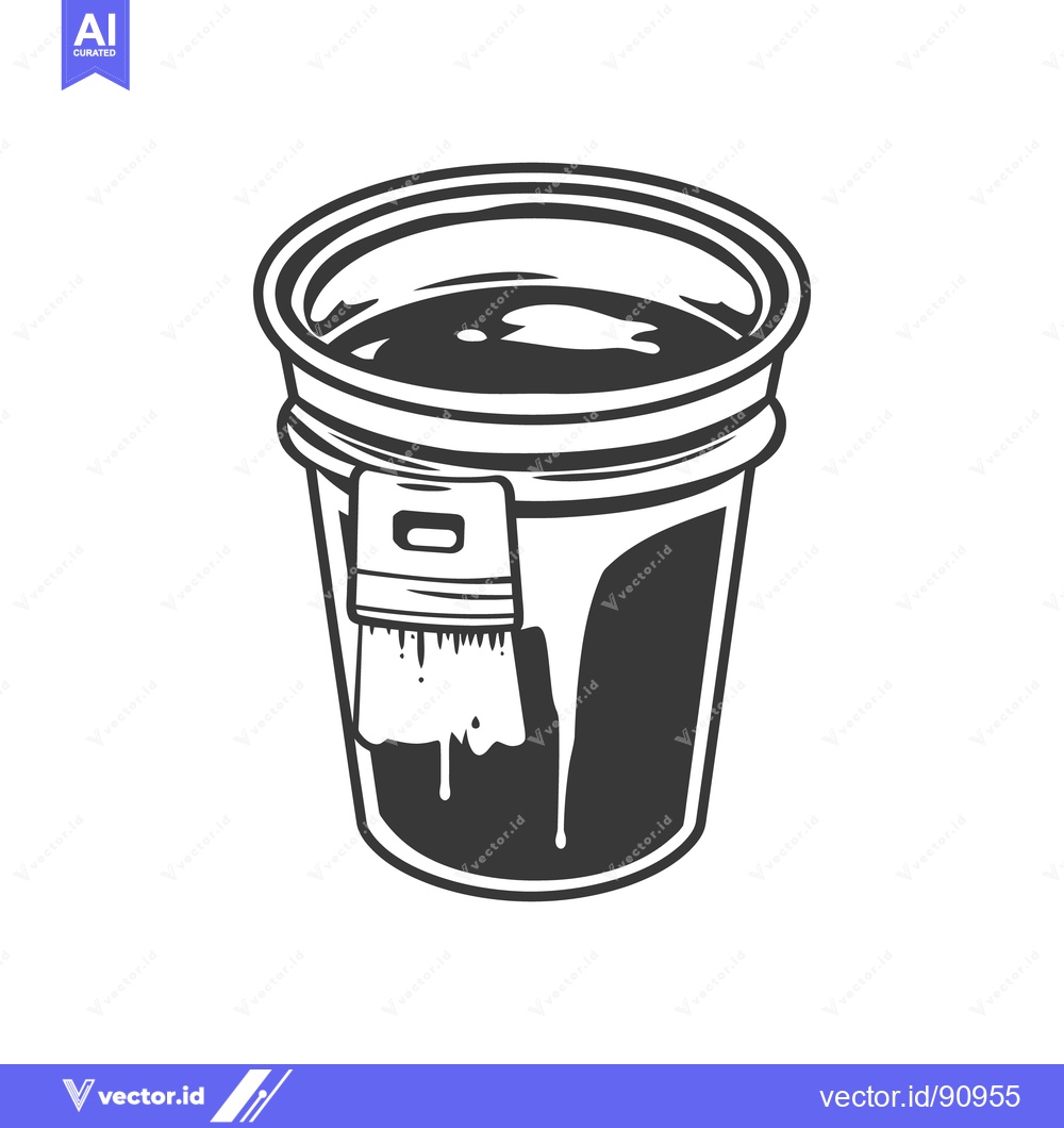 Premium Vector of A bucket of paint with a brush dripping downward