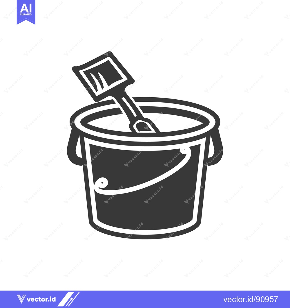 Premium Vector dari A bucket and shovel are shown in this simple black and white illustrat