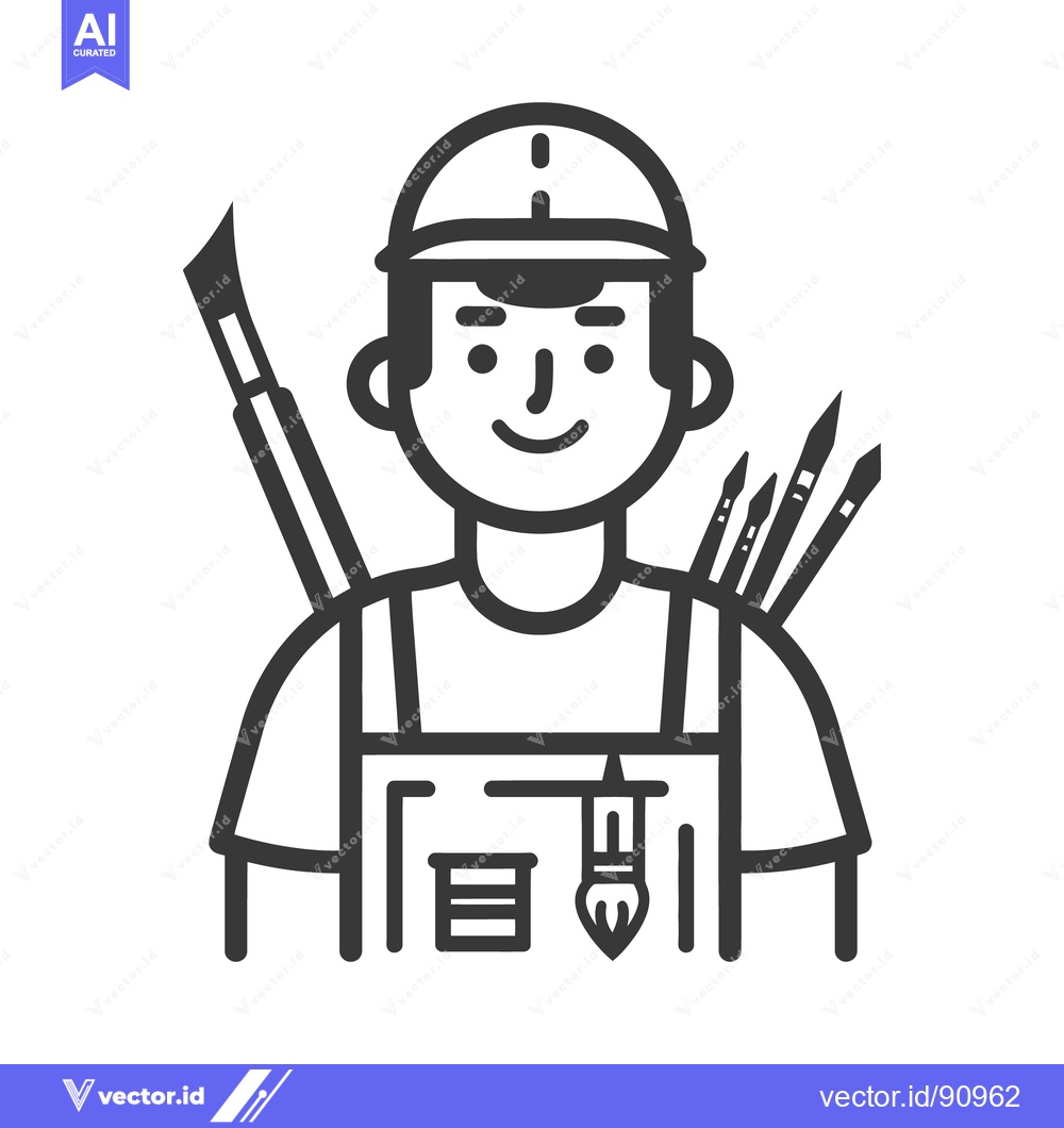 Premium Vector dari A smiling artist wearing a helmet carrying art tools