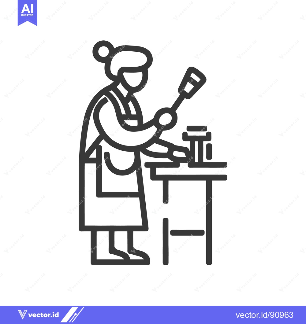 Premium Vector dari A person wearing an apron working at a tabletop workstation