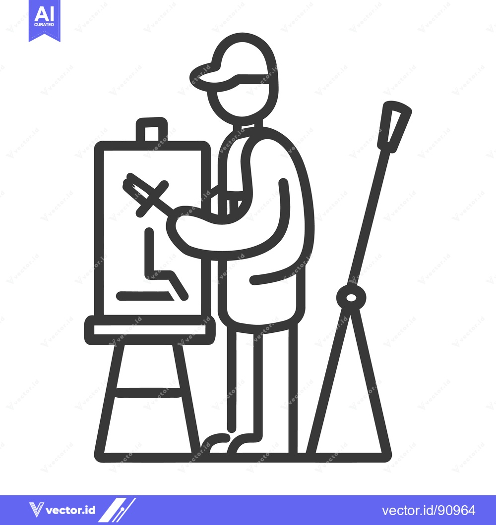 Premium Vector dari An artist standing and painting on an easel with a brush
