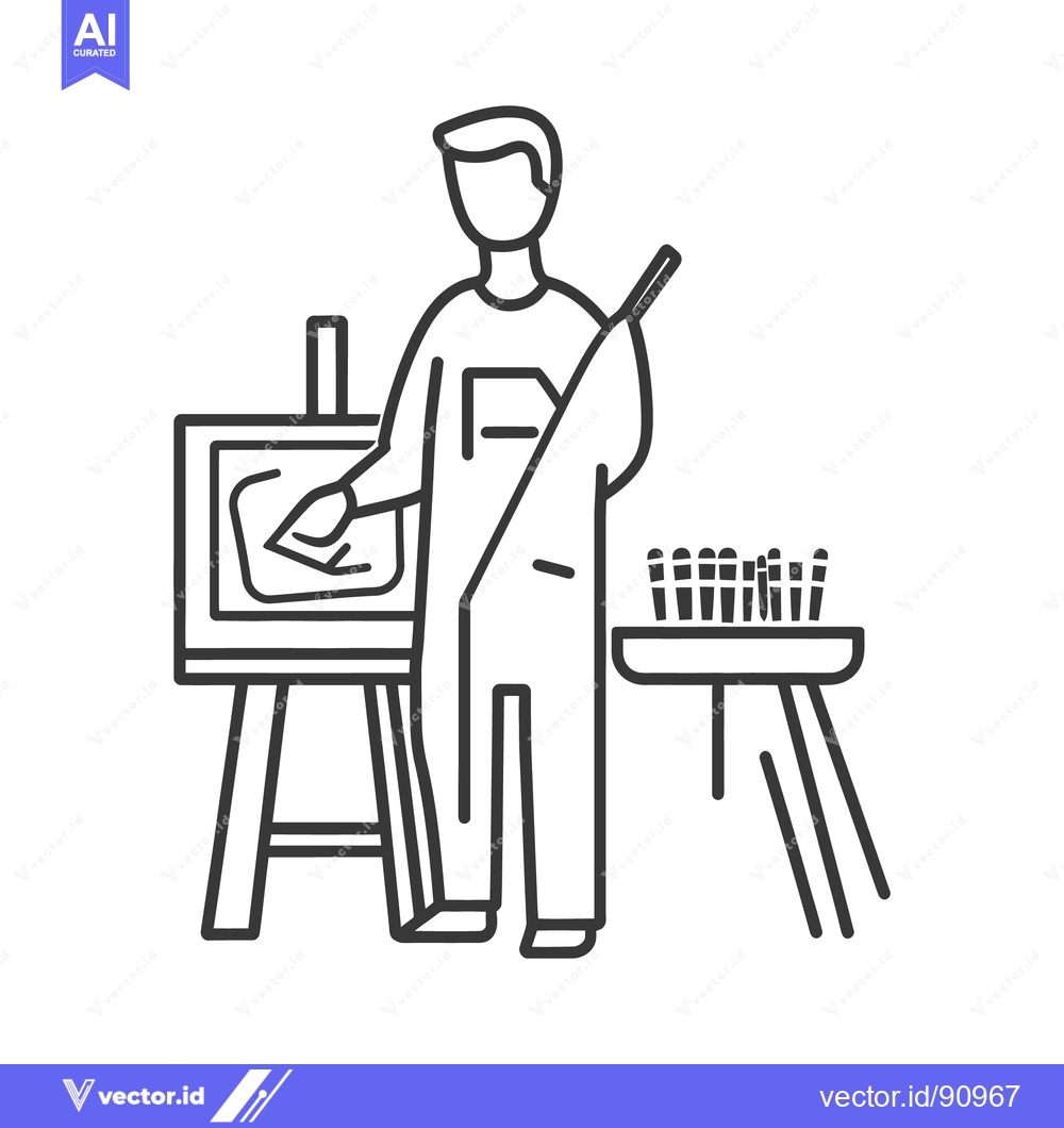 Premium Vector dari An artist standing by an easel holding a painting tool