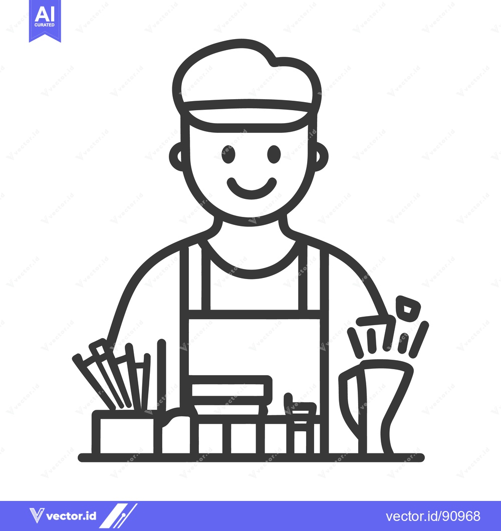 Premium Vector of A happy cartoon character is preparing food behind a counter