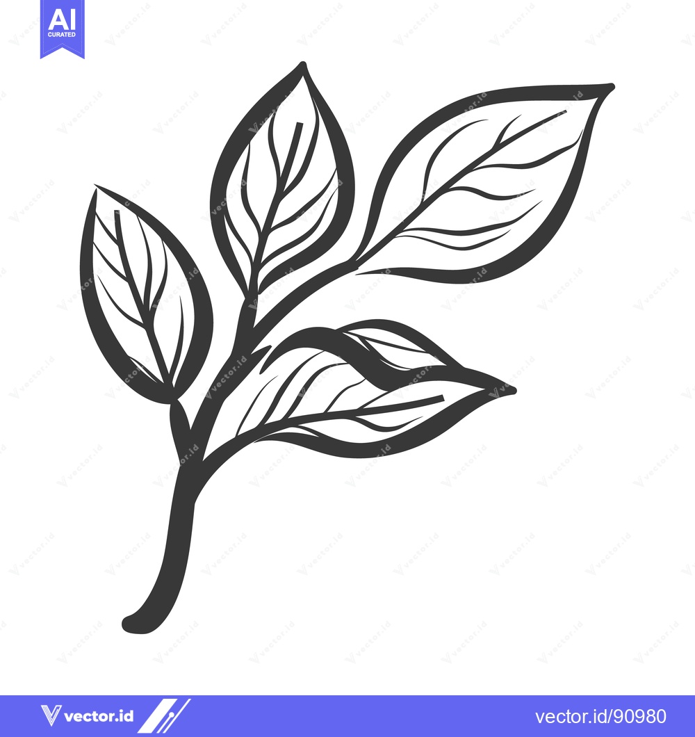 Premium Vector dari Simple grayscale illustration of a branch with several leaves shown