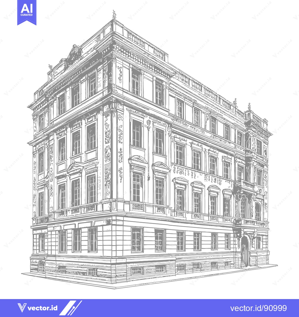 Premium Vector dari A detailed perspective architectural drawing of a grand building struc