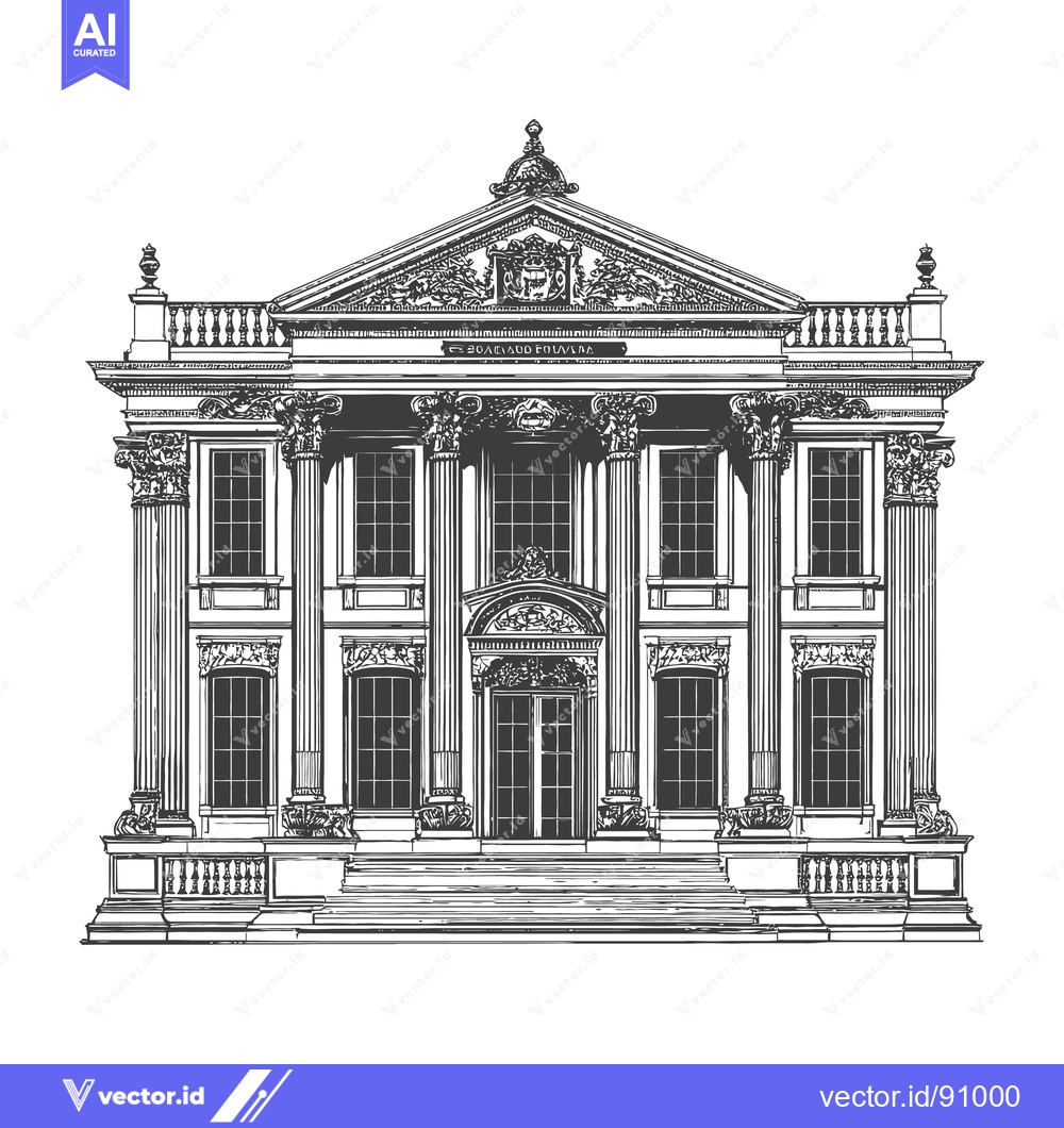 Premium Vector of An intricately detailed drawing showing a classical building facade