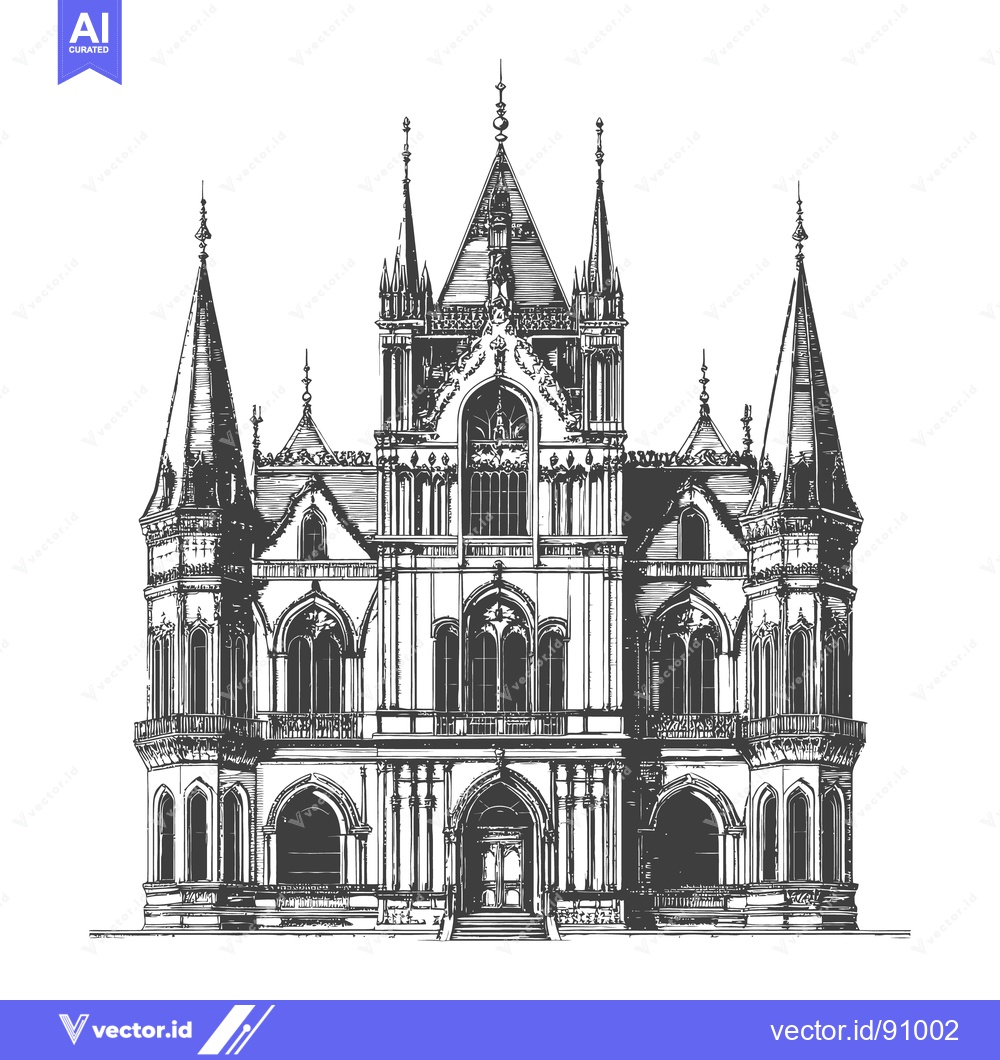 Premium Vector dari A detailed architectural illustration of a large imposing building fac