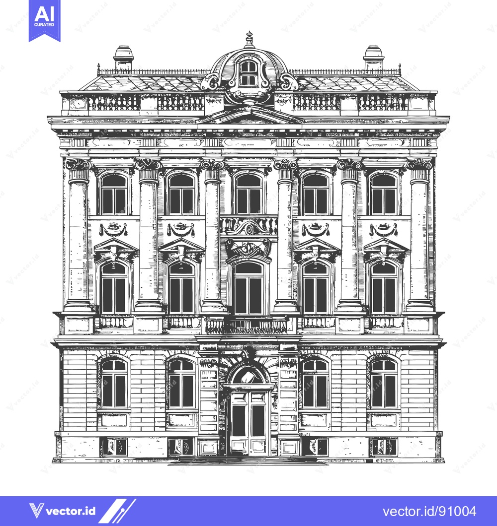 Premium Vector of Detailed architectural illustration displaying a classic European styl