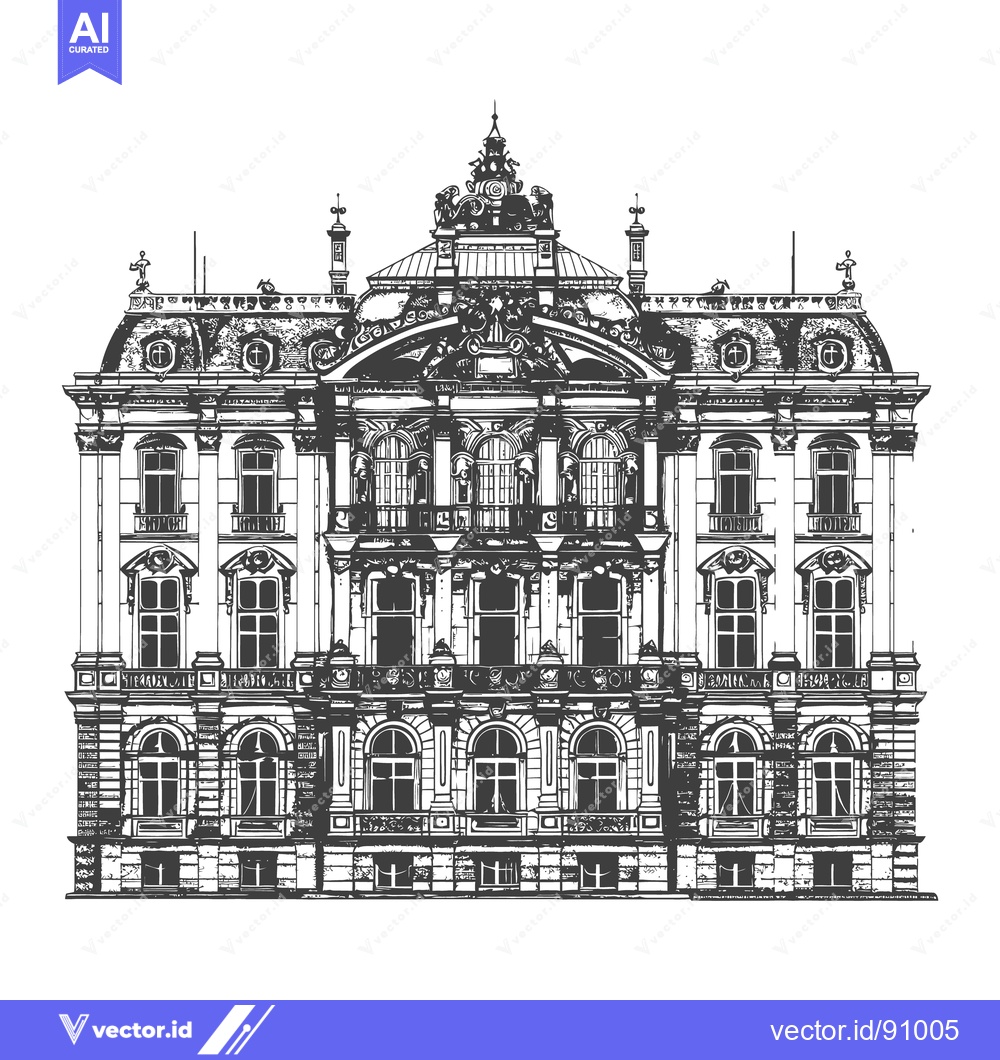 Premium Vector dari Intricate drawing depicting an ornate historic building facade with de
