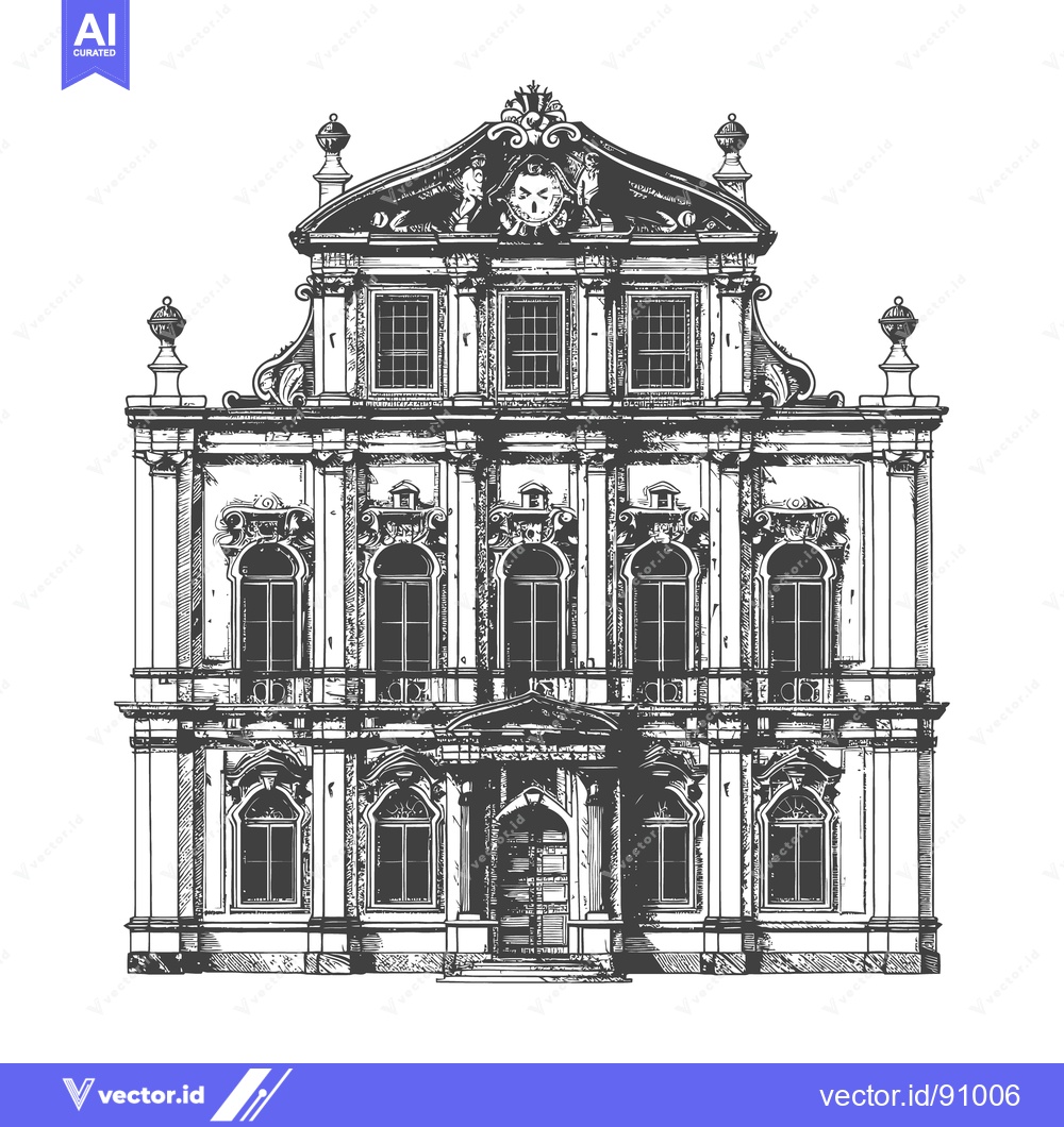 Premium Vector of A detailed black and white architectural drawing of a large building