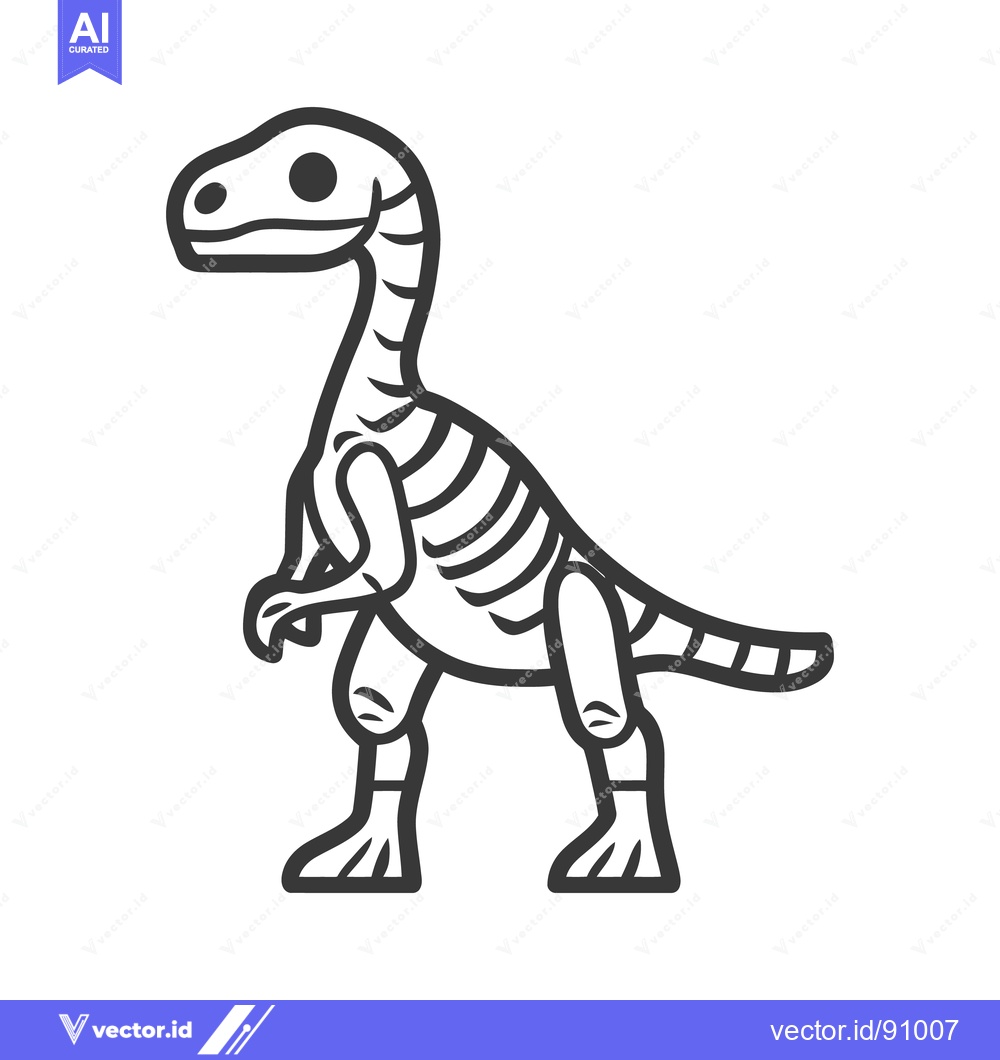 Premium Vector dari A simple black and white cartoon depiction of a dinosaur skeleton
