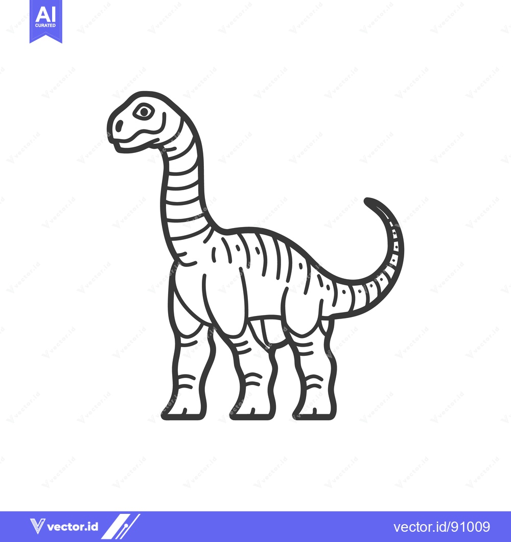 Premium Vector dari Black and white illustration of a long neck dinosaur on white
