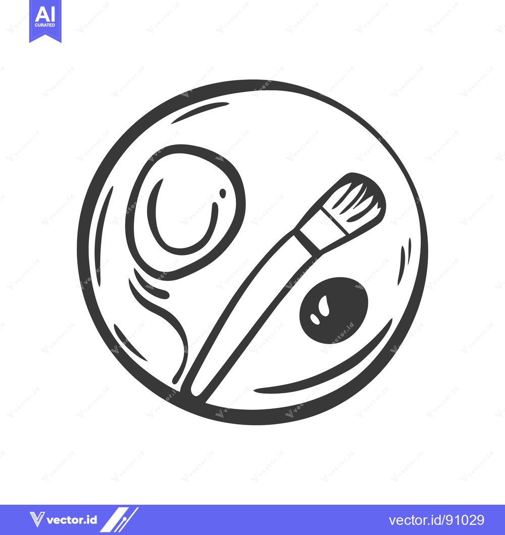 Premium Vector of A round palette with makeup and a brush for cosmetic application