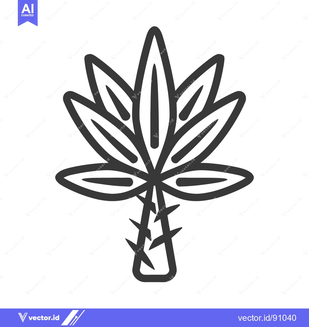 Premium Vector dari An outlined illustration depicting a plant leaf with stem and thorns