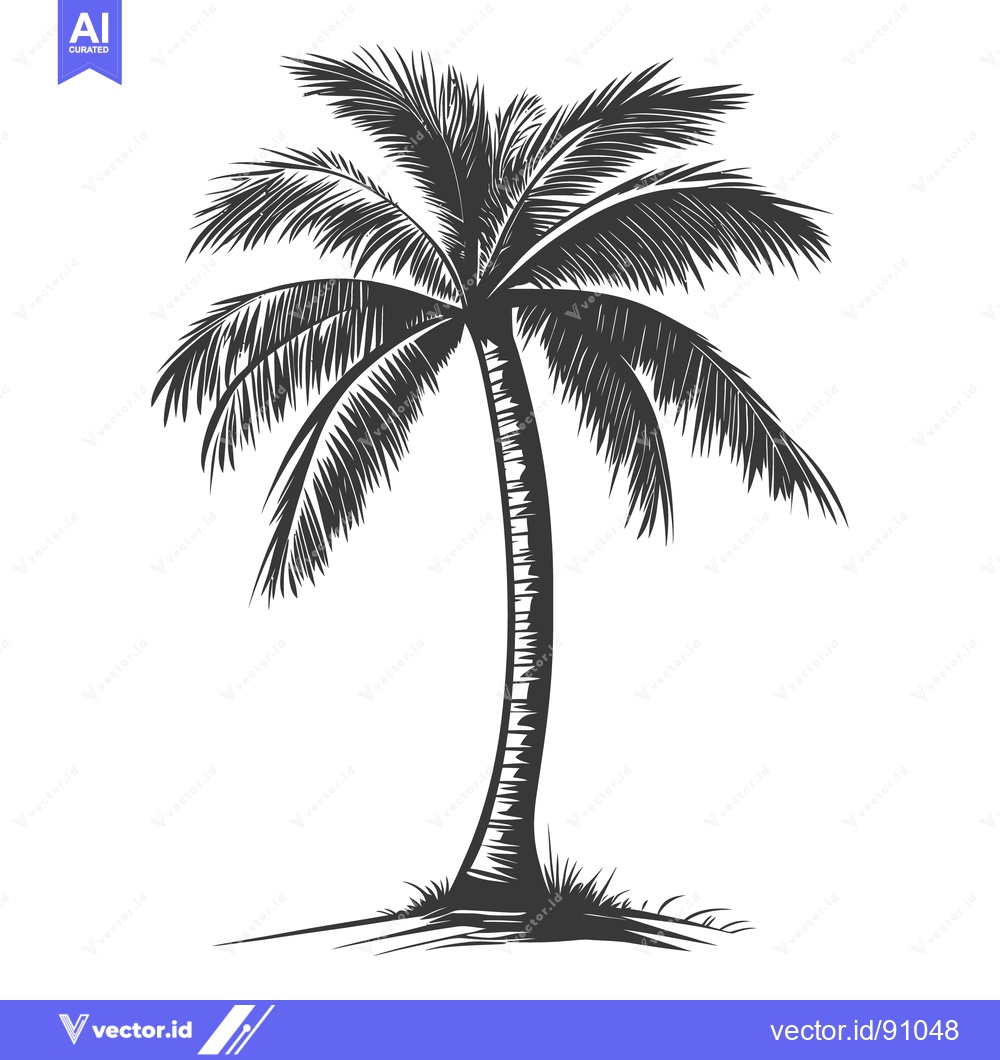 Premium Vector of A black and white illustration of a tropical palm tree