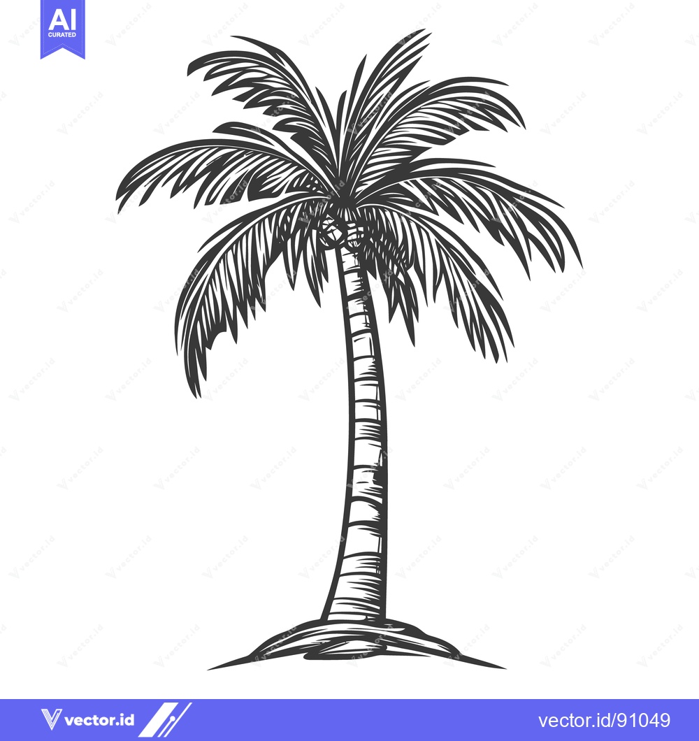 Premium Vector dari A detailed black and white illustration of a tropical palm tree