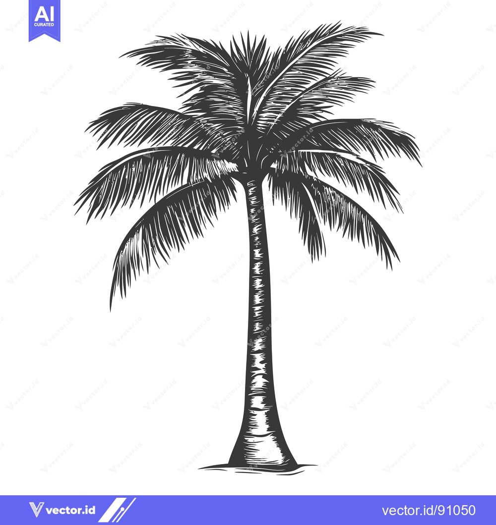 Premium Vector dari Detailed black and white illustration of a tropical palm tree