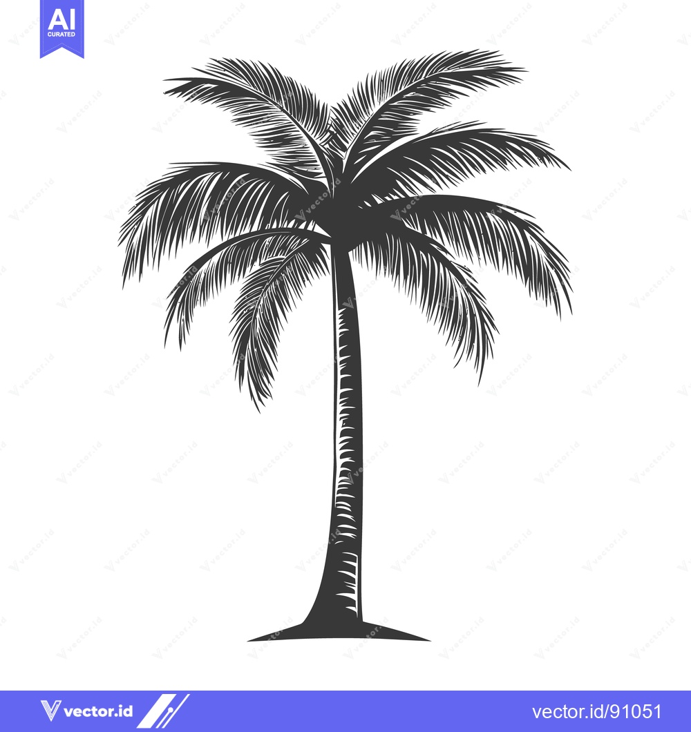 Premium Vector dari A detailed illustration depicting a tall solitary tropical palm tree