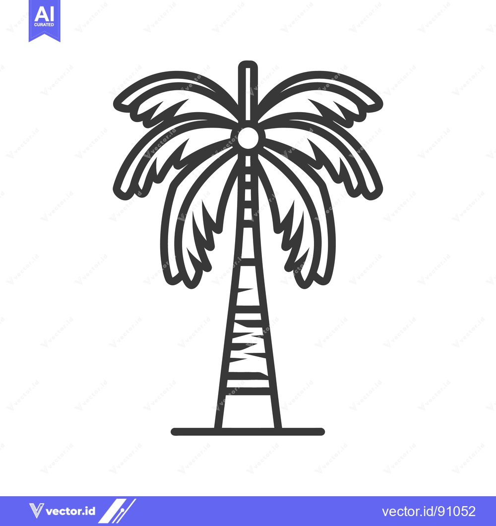 Premium Vector dari A simple stylized outline drawing of a palm tree with foliage