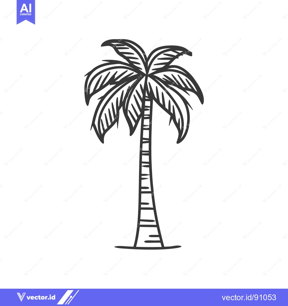 Premium Vector of A single detailed black and white drawing of a palm tree