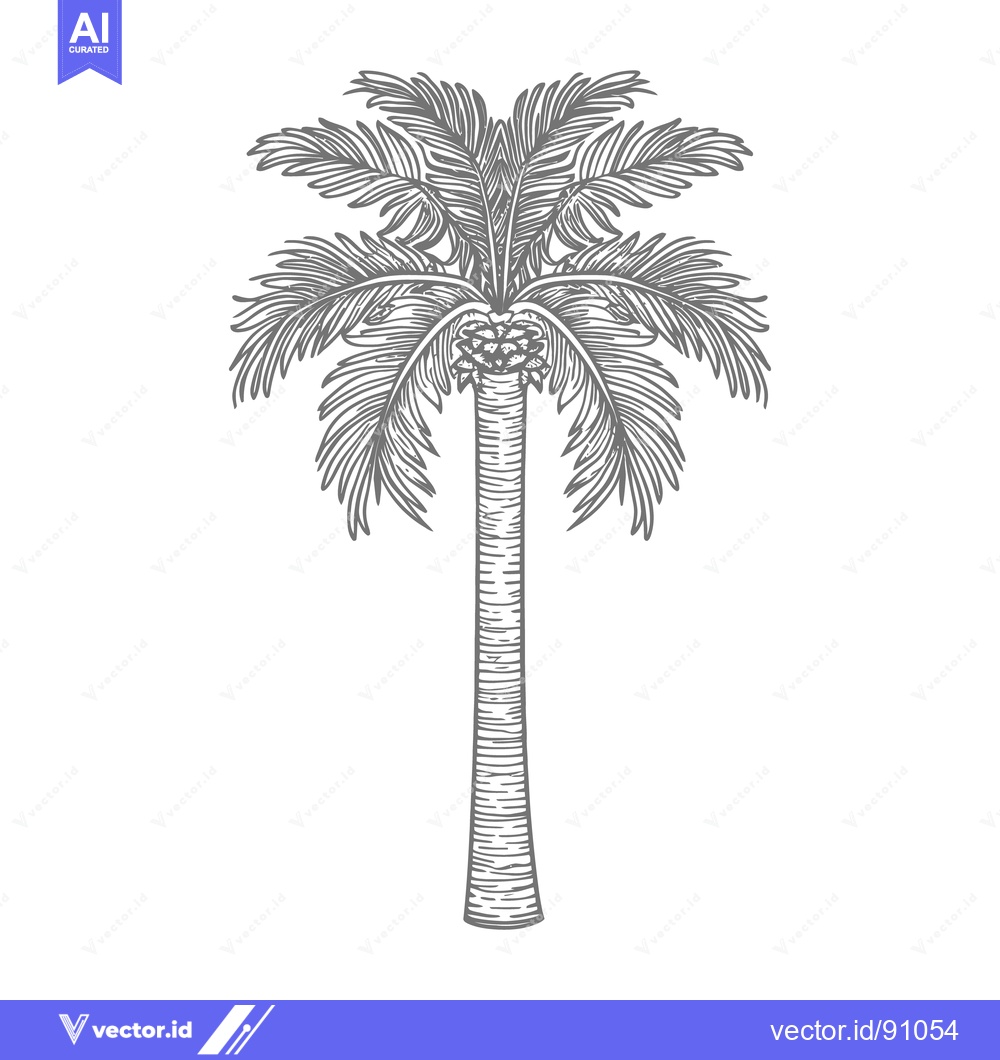 Premium Vector of Detailed illustration of a tall palm tree with many leafy fronds