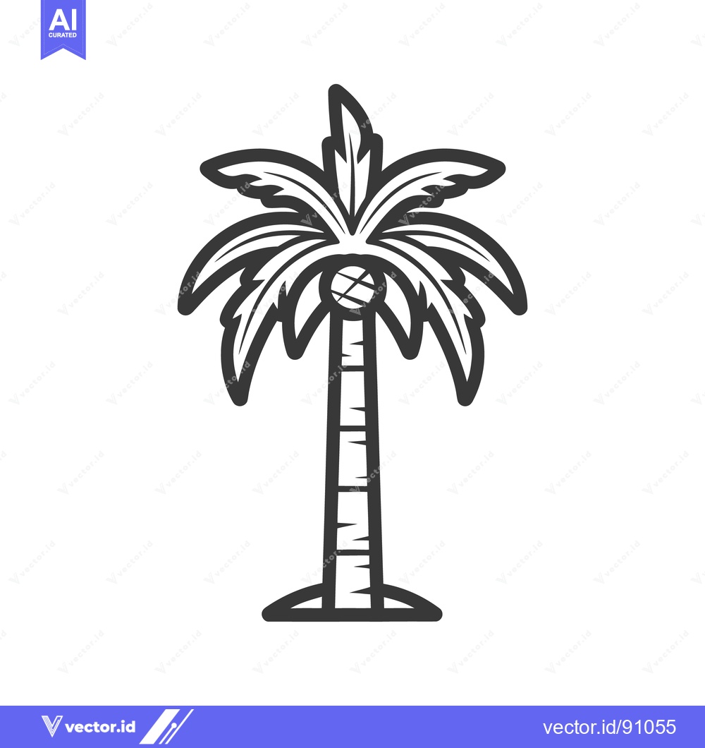Premium Vector dari A simple black and white illustration depicting a tall palm tree