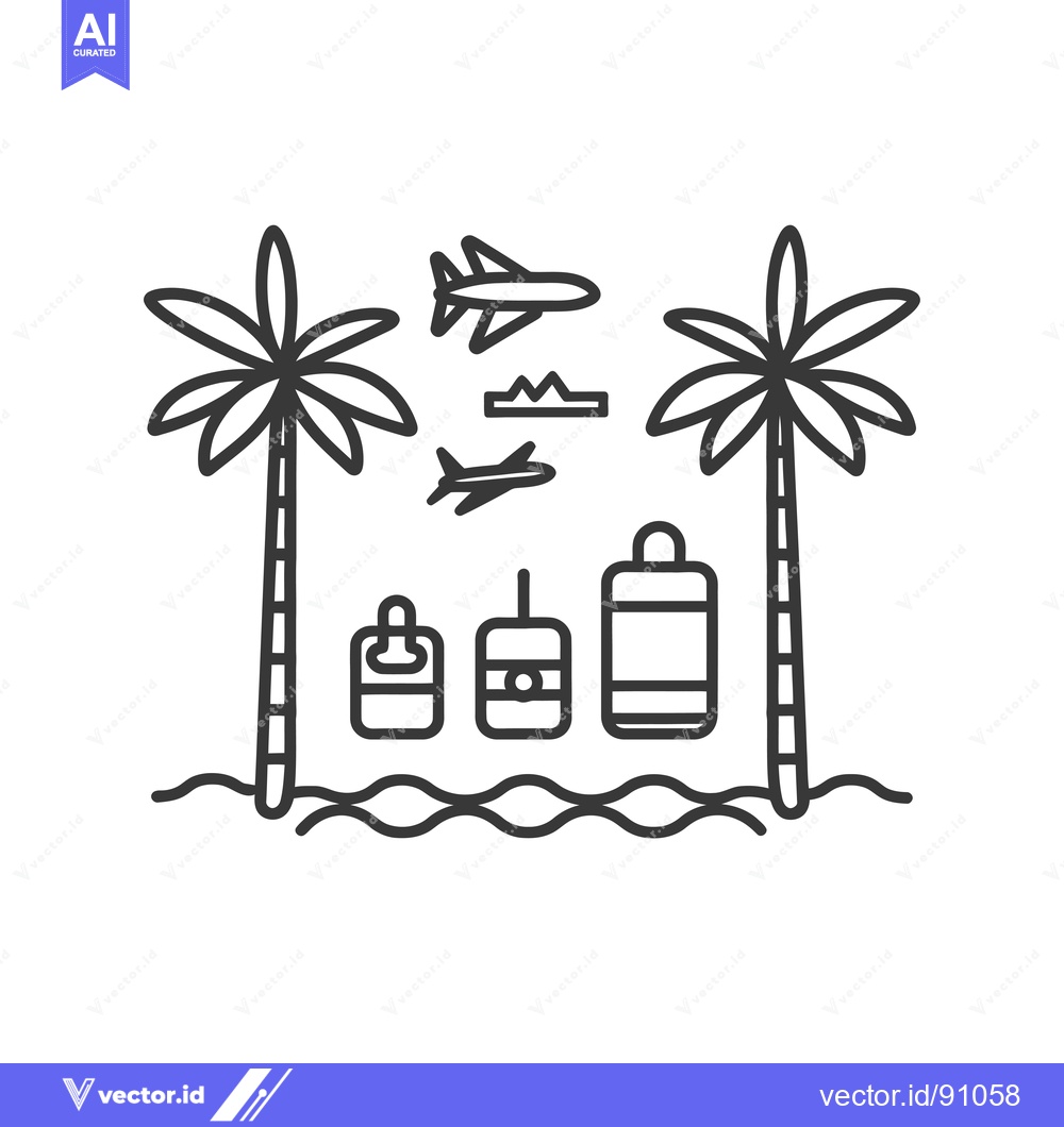 Premium Vector of Palm Trees, Airplanes, and Luggage on a Tropical Beach