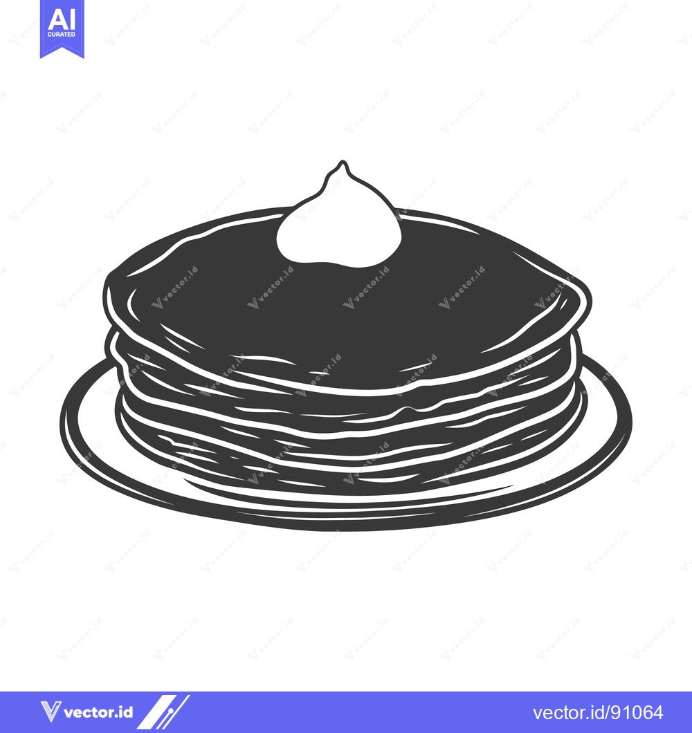 Premium Vector of A stack of pancakes served with whipped cream on a plate
