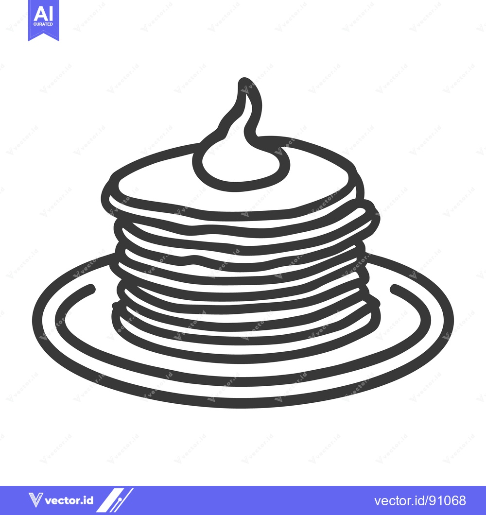 Premium Vector dari A stack of pancakes topped with cream sits on a plate
